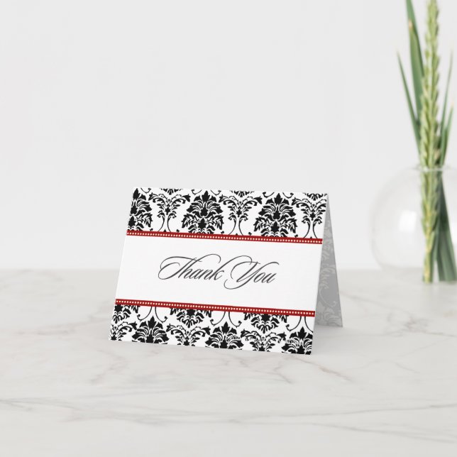 Black and White Damask Thank You Note Cards (Front)