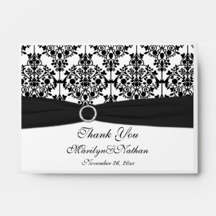 Black and White Damask Thank You Pouch Envelopes