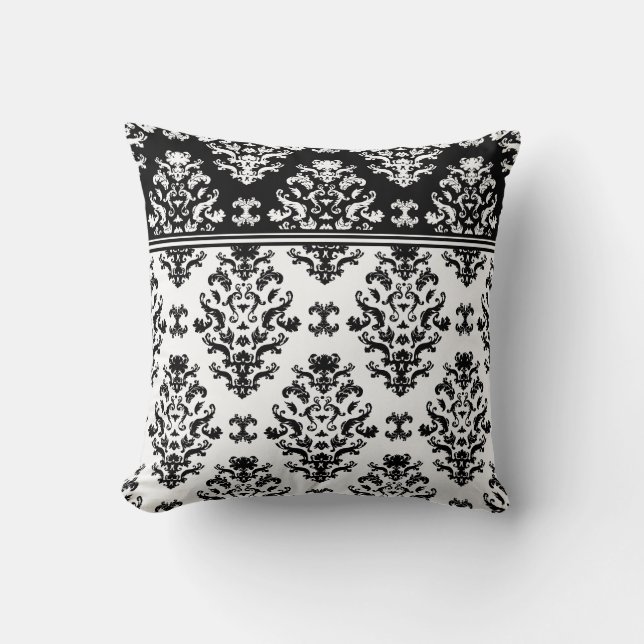 Black and White Damask Throw Pillow (Front)