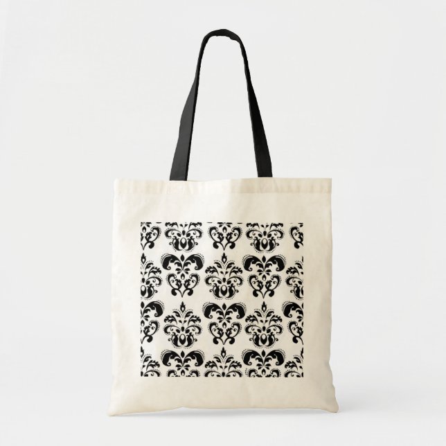 BLACK AND WHITE DAMASK TOTE BAG (Front)