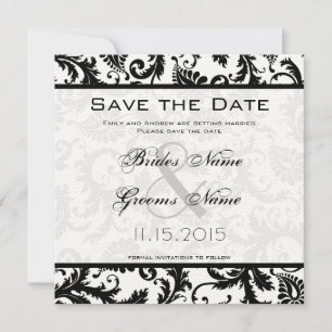 Black and White Damask Victorian Wedding Save The Date
