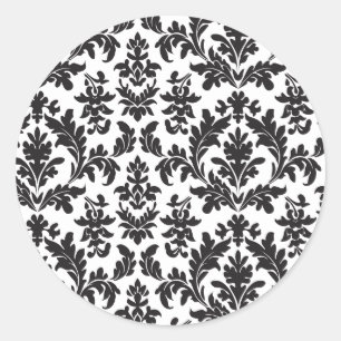 Black And White Damask Vintage Floral Wedding Classic Round Sticker
