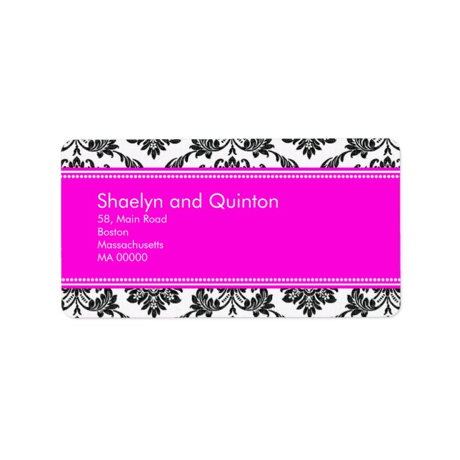 Black and White Damask Wedding Address Labels (Front)