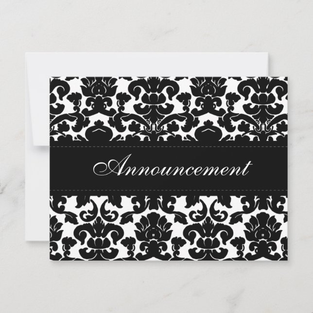 Black and White Damask Wedding Cancellation Card (Front)