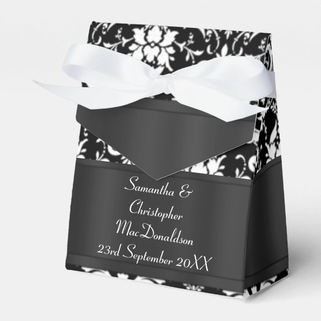 Black and white damask wedding favour box (Front Side)