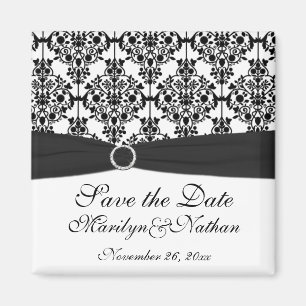 Black and White Damask Wedding Favour Magnet