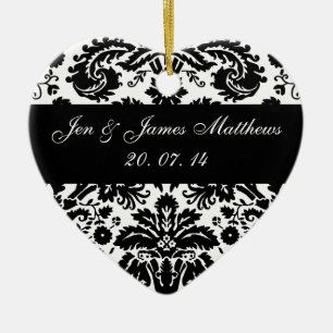 Black and White Damask Wedding Favour Ornament