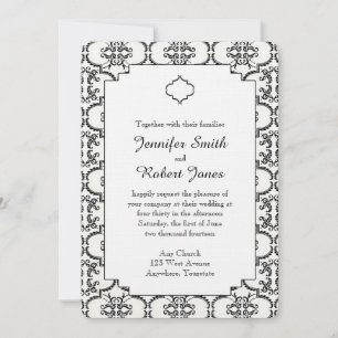Black and White Damask Wedding Invitation