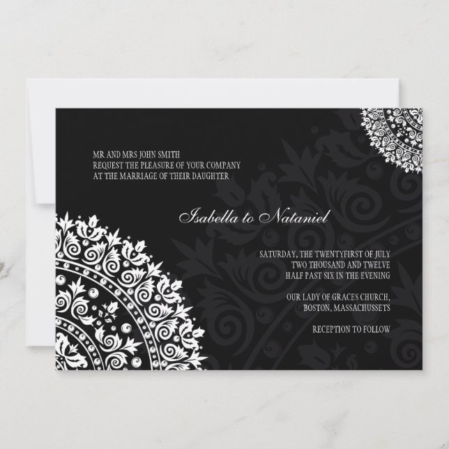 Black and White Damask Wedding Invitation (Front)