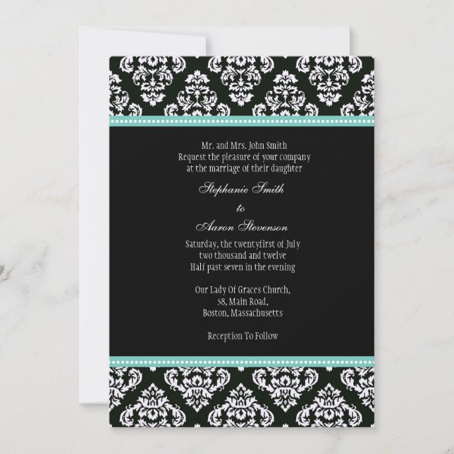 Black and White Damask Wedding Invitation (Front)