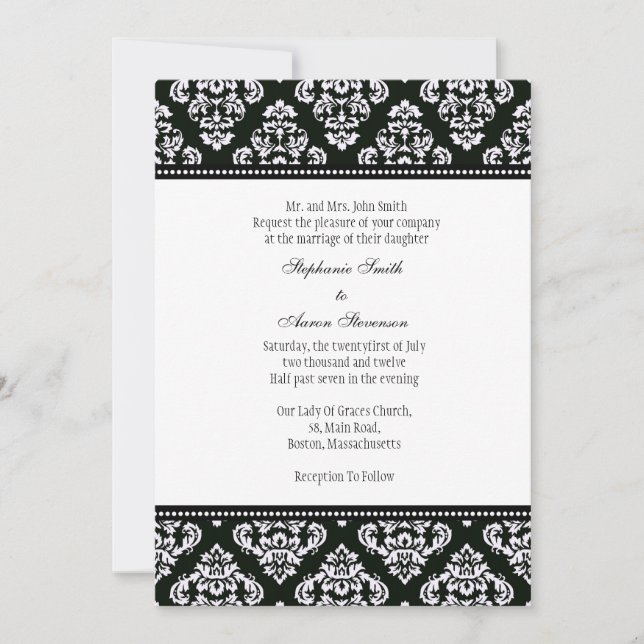 Black and White Damask Wedding Invitation (Front)