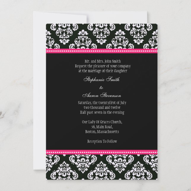 Black and White Damask Wedding Invitation (Front)