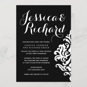 Black and White Damask Wedding Invitations