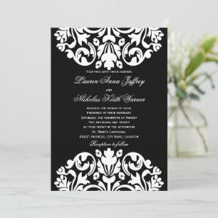 Black and White Damask Wedding Invitations