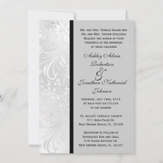 Black and White Damask wedding invite