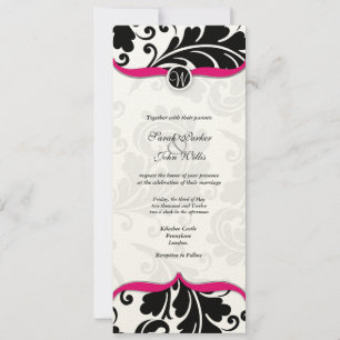 Black and white Damask Wedding Invite with pink