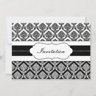 "black and white" damask  wedding invites