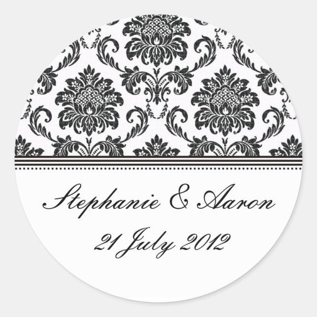 Black and White Damask Wedding Label (Front)