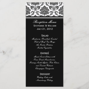 Black and White Damask Wedding Menu Rack Card