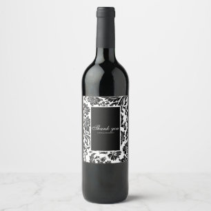 Black and white damask wedding pedestal sign wine label