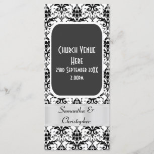 Black and white damask wedding program programme