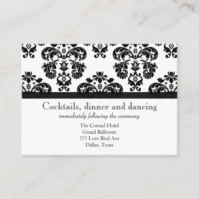 Black and White Damask Wedding Reception Cards (Front)