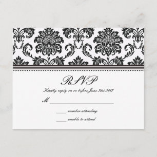 Black and White Damask Wedding RSVP Card
