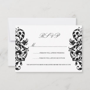 Black and White Damask Wedding RSVP Cards