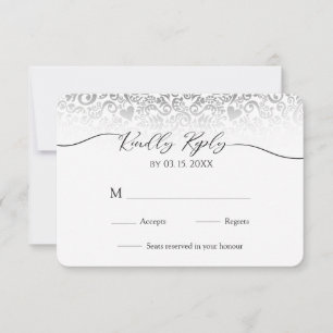 Black and White Damask Wedding RSVP Response Card