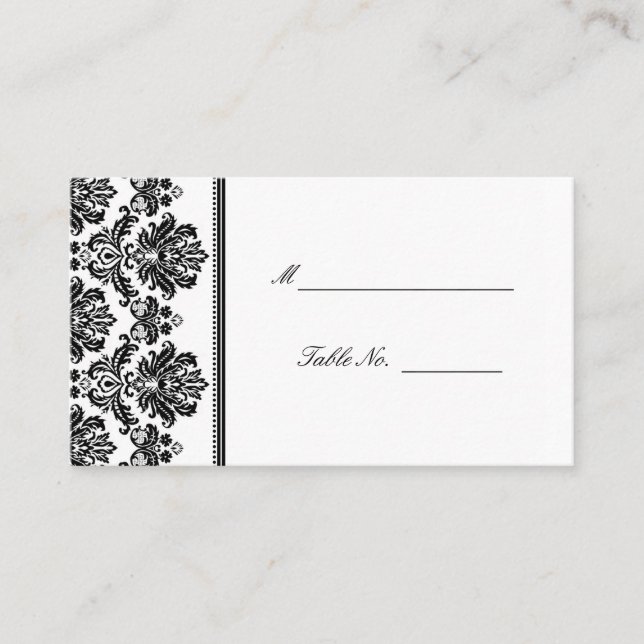Black and White Damask Wedding Seating Placecards (Front)