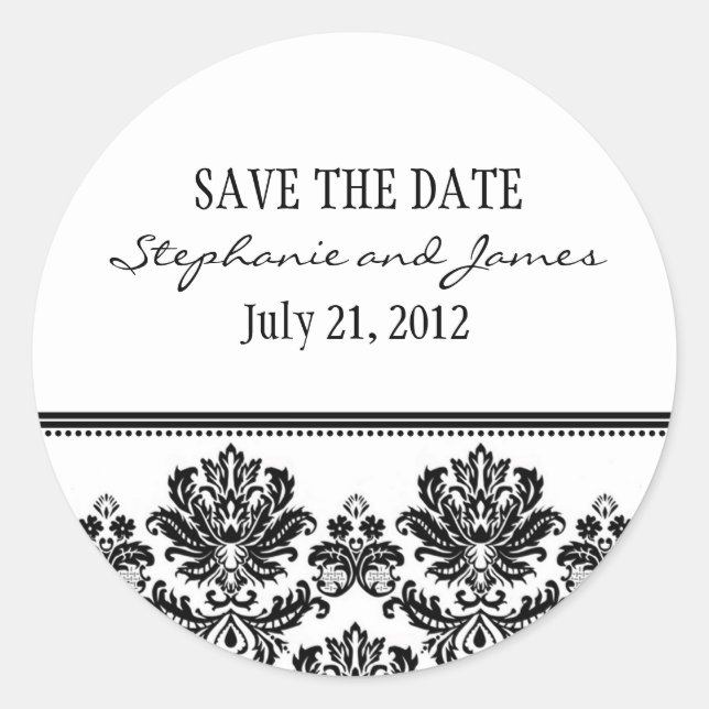 Black and White Damask Wedding Sticker (Front)