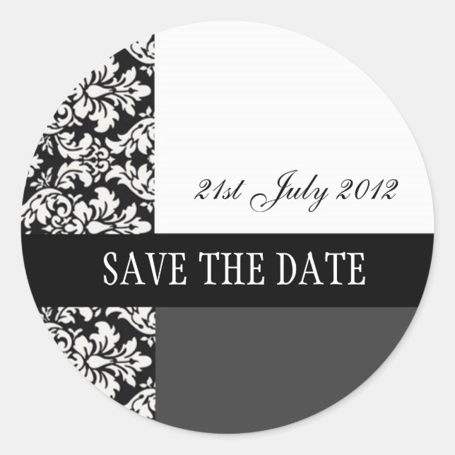 Black and White Damask Wedding Stickers (Front)