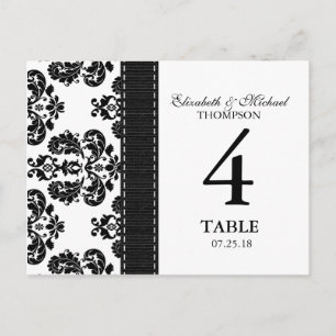 Black and White Damask Wedding Table Number Card