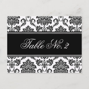 Black and White Damask Wedding Table Number Postcard