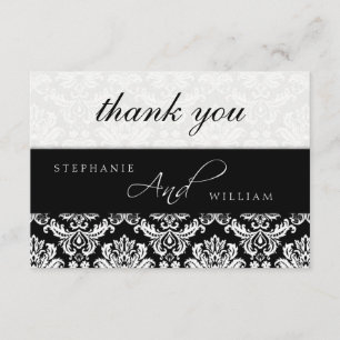 Black and White Damask Wedding Thank You Card