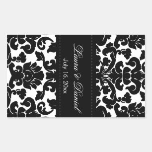 Black and White Damask Wine Label