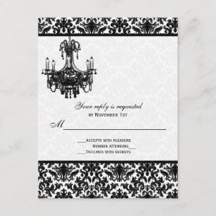 Black and White Damask with Chandelier Reply Card