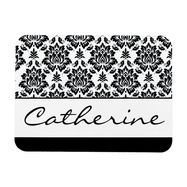 Black and White Damask with Customisable Name Magnet (Horizontal)