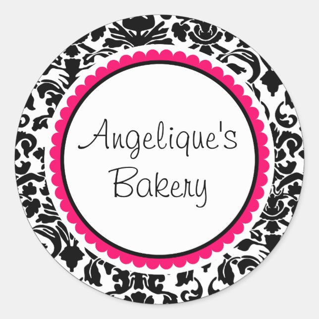 Black and White Damask with pink custom label (Front)