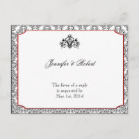 Black and White Damask with Red Accent RSVP