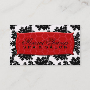Black and White Damask with Red Damask Name Plate Business Card