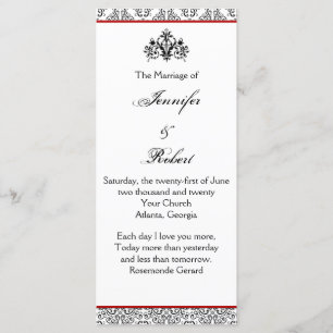 Black and White Damask with Red Wedding Program Programme