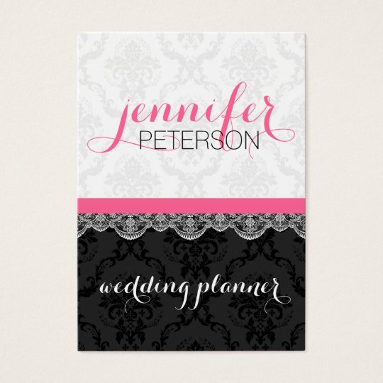 Black And White Damasks And Lace Wedding Planer Business Card
