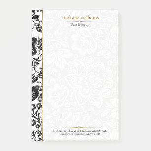 Black and white damasks gold accent post-it notes