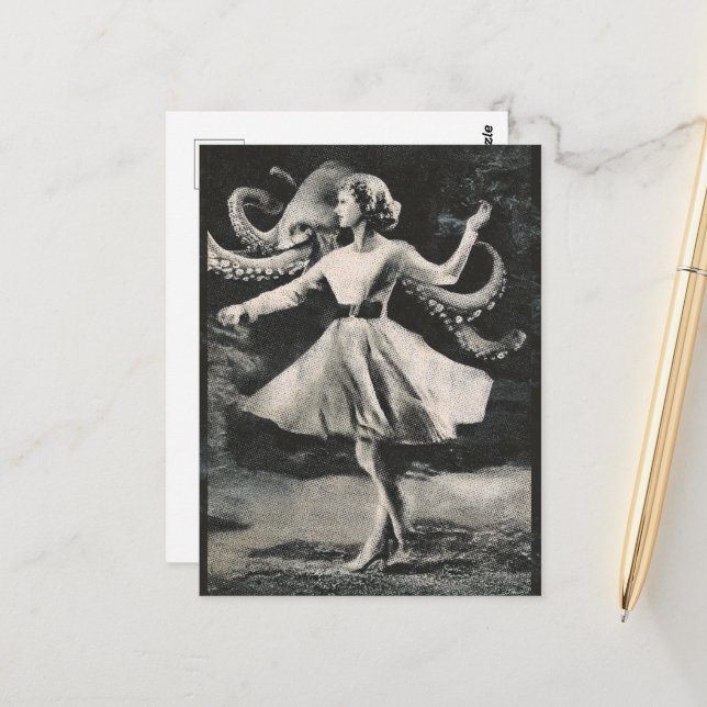 Black and White Dance With the Octopus Postcard (Front/Back In Situ)