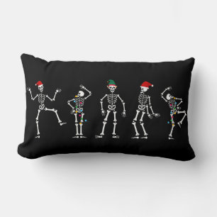 Black and White Dancing Christmas Skeleton  Lumbar Cushion