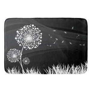 Black and White Dandelion Bath Carpet Mat