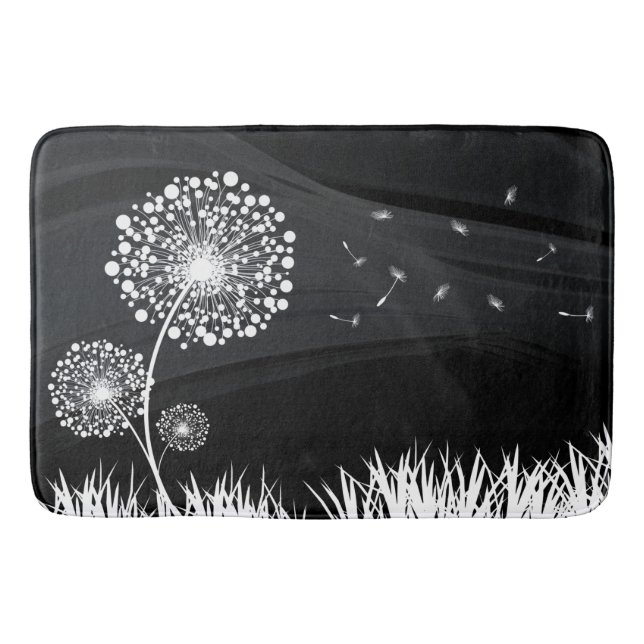 Black and White Dandelion Bath Carpet Mat (Front)