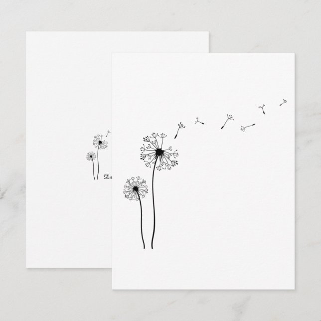 Black and White Dandelion Blowing in the Wind Card (Front/Back)