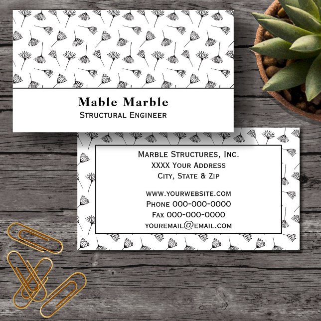 Black and White Dandelion Scatter Botanicals Business Card (Creator Uploaded)